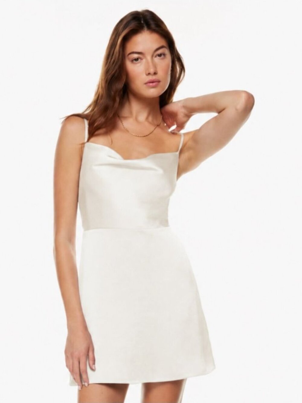 Aritzia Sunday Best Satin Spencer Cowl Neck Spaghetti Strap Mini Dress Birch M